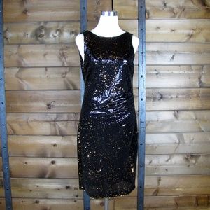 Zara Black/Gold Open Back Sequin Dress - Small